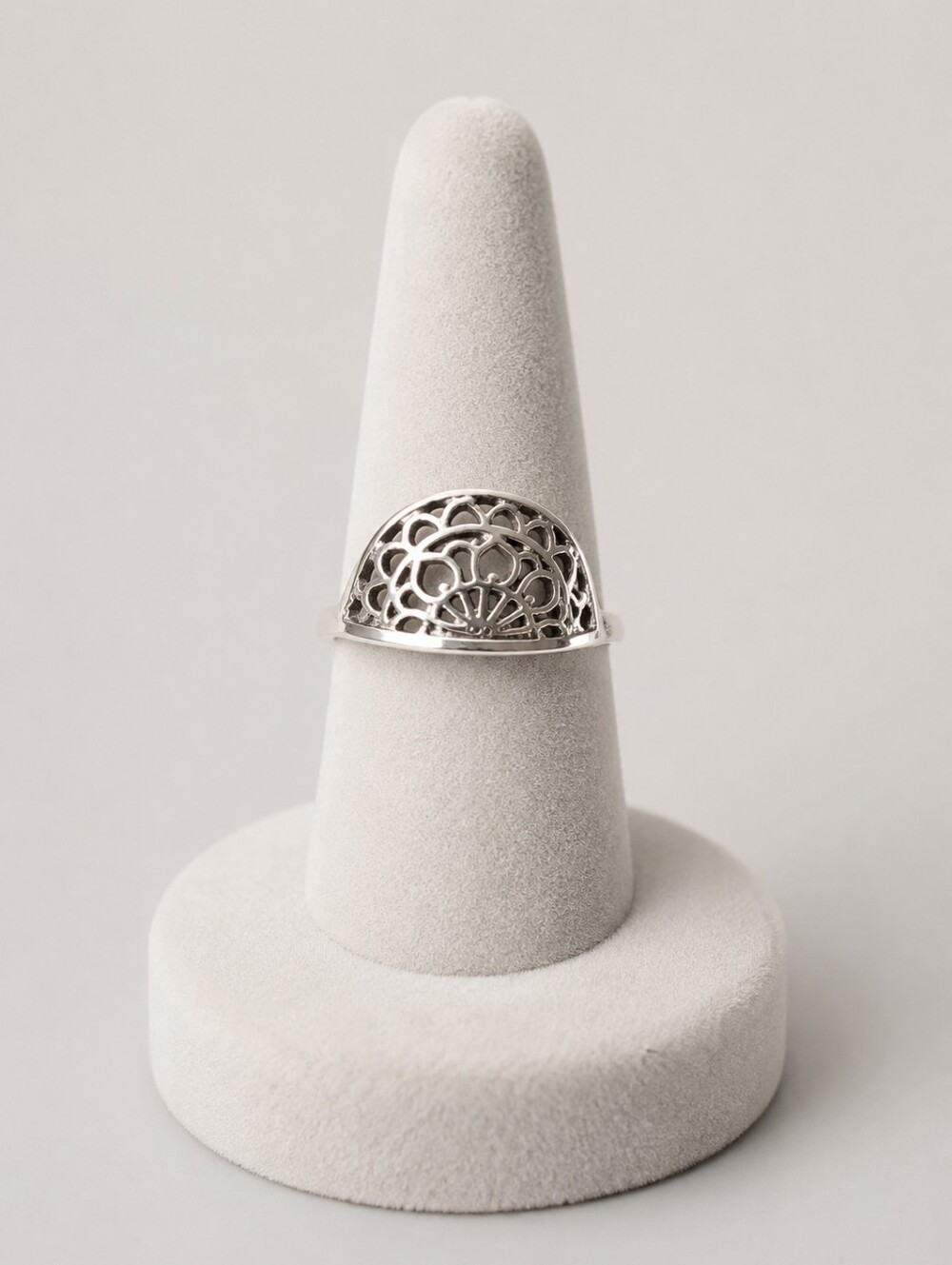 Whimsigoth Silver Toned Metal Filigree Fan Shape Cutout Lace Inspired Ring